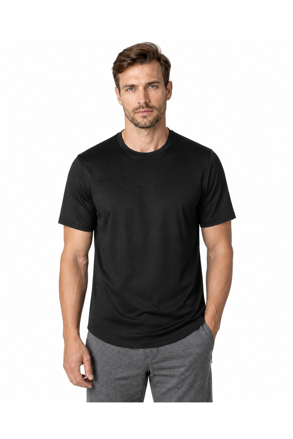 Dennis | Performance Stretch T-Shirt - Black with letter - front - group 4