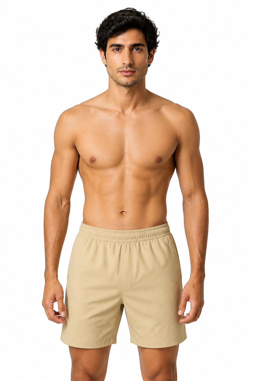 Men's T-Shirt Athletic Fit V-Neck Pocket, Khaki, front view