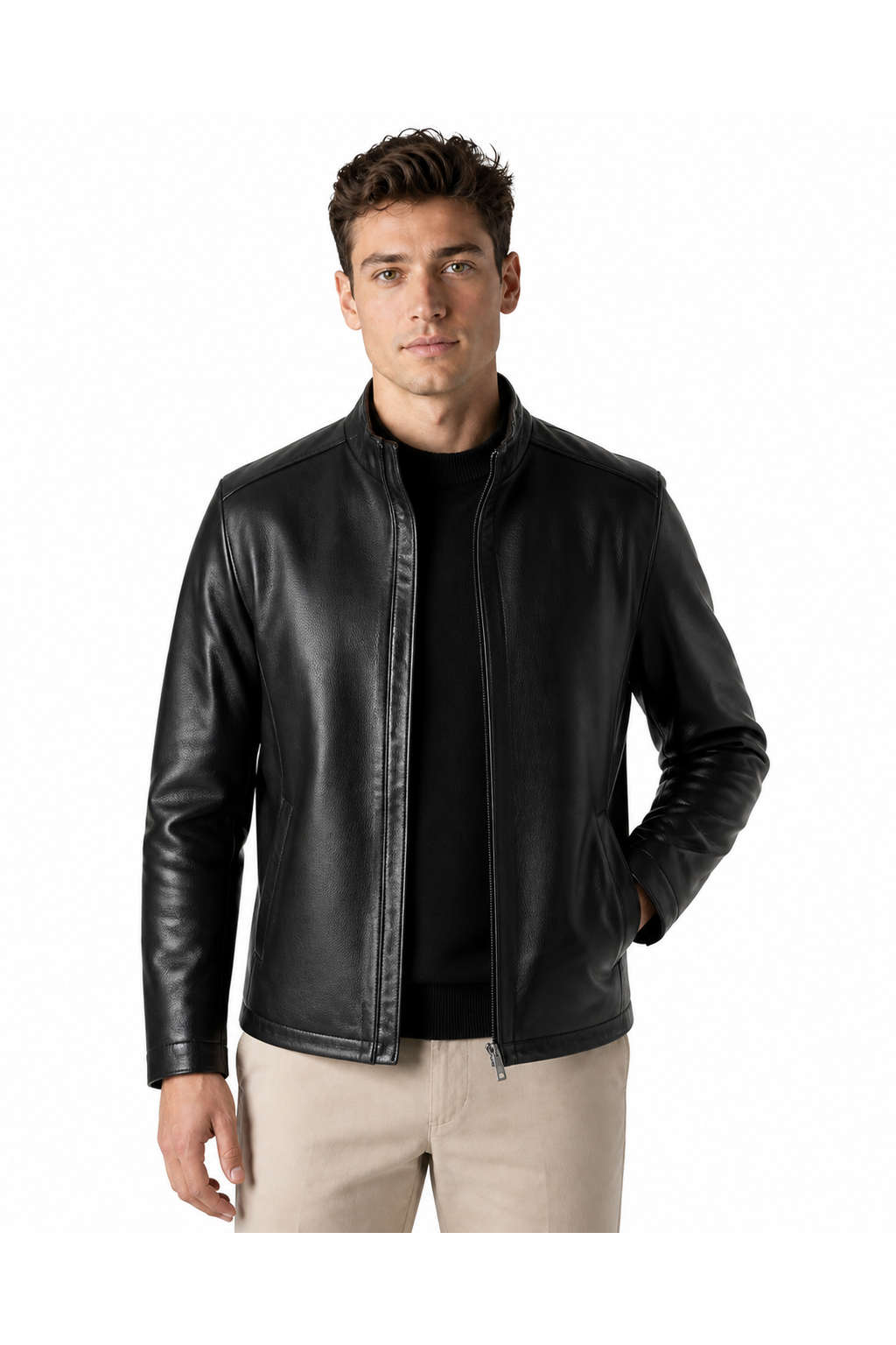 Curtis | Fleece-Lined Leather Jacket - p1 black - front - group 8