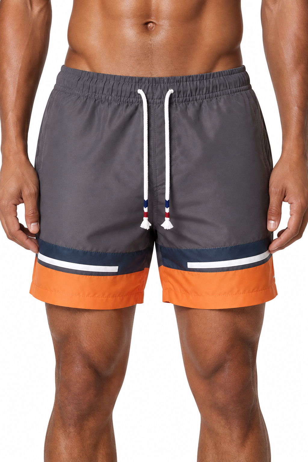 Men's Swim Shorts Colorblock Design Quick-Dry Fabric, Grey, fabric close-up
