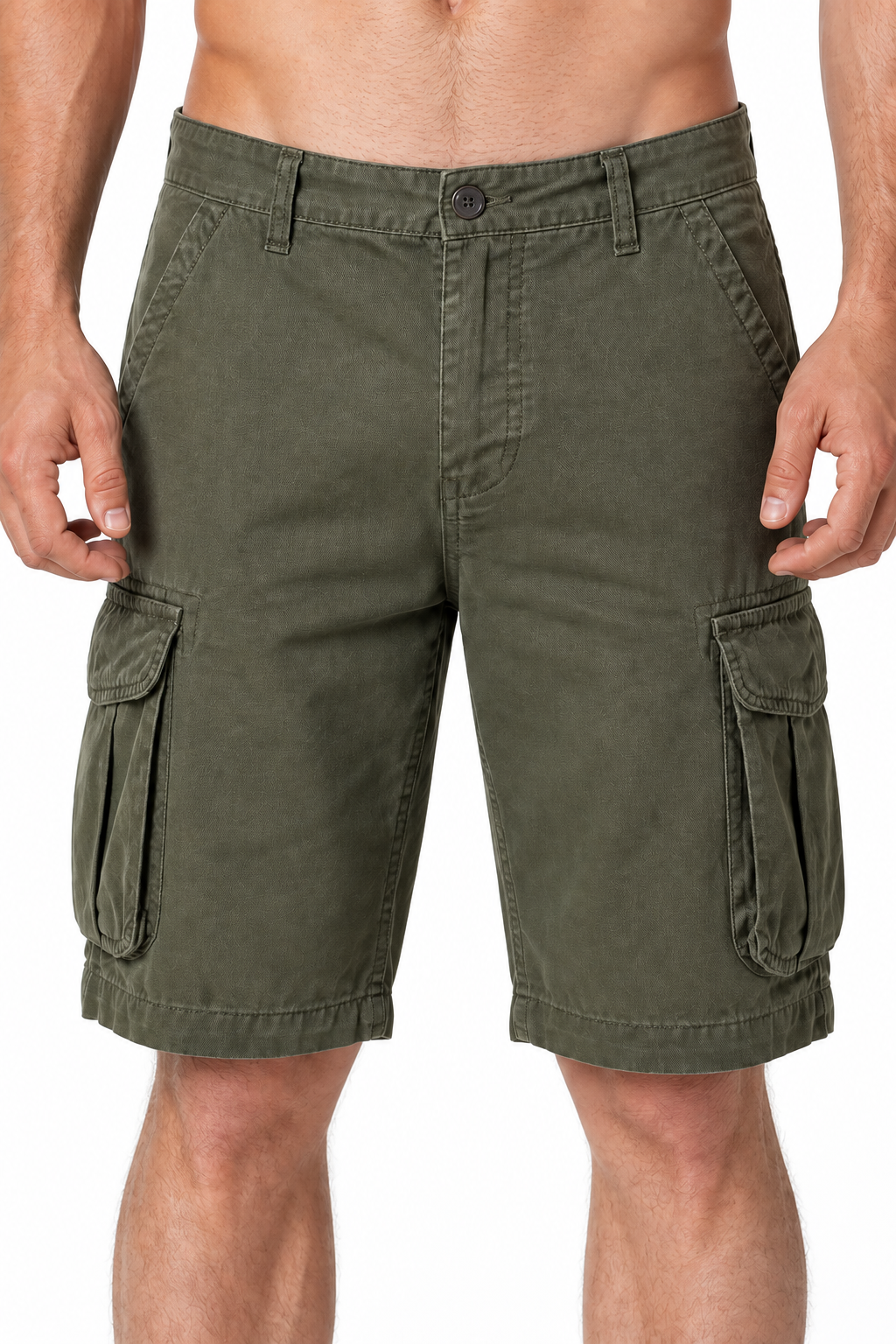 Men's Cargo Shorts Utility Pockets Rugged Finish, Green, fabric close-up