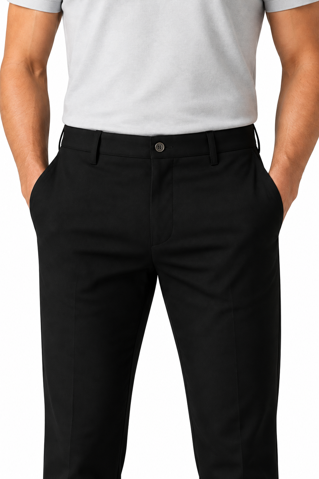Men's Business Trousers Slim Fit Tailored Finish, Black, fabric close-up