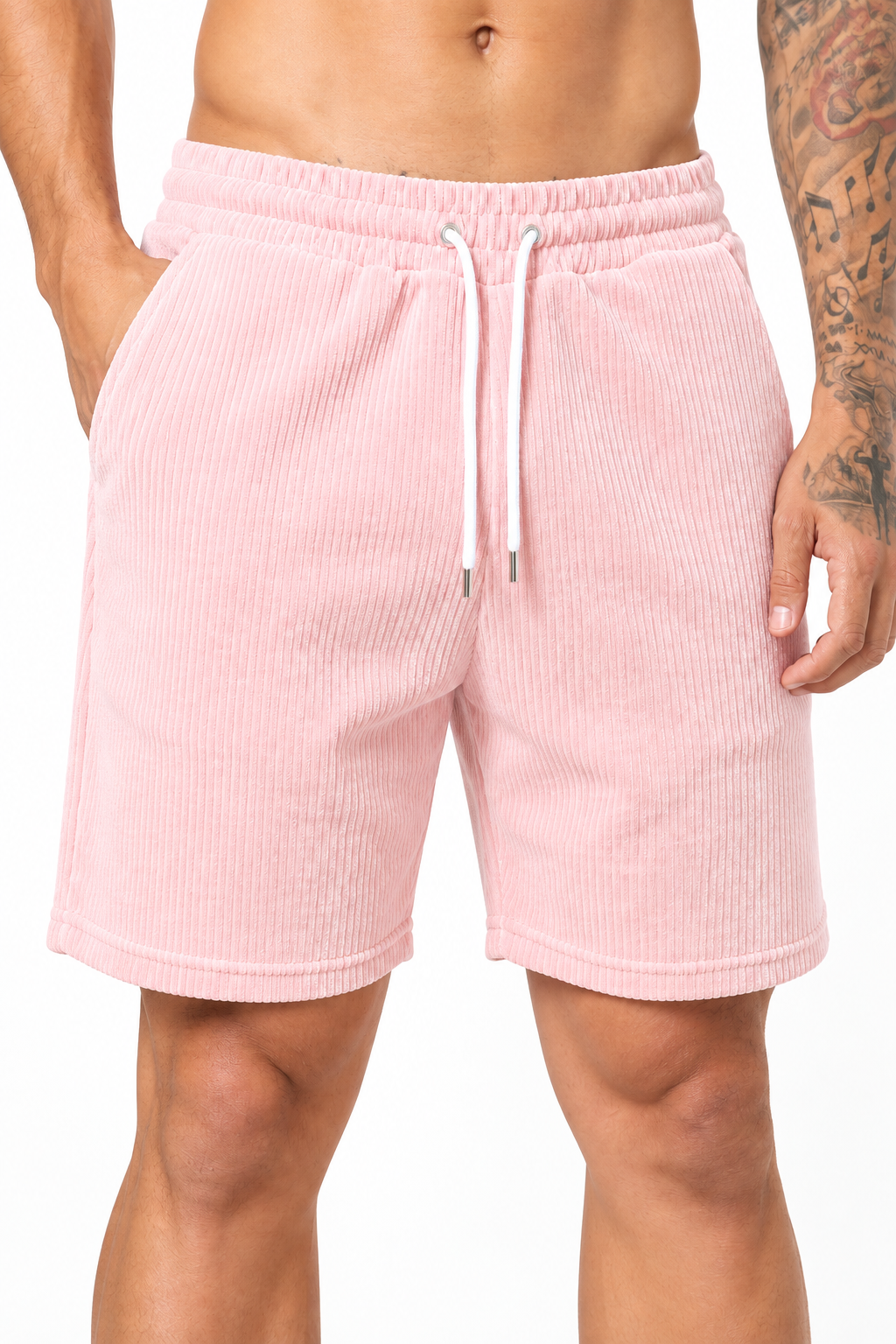 Men's Shorts Drawstring Waist Everyday Fit, Pink, fabric close-up