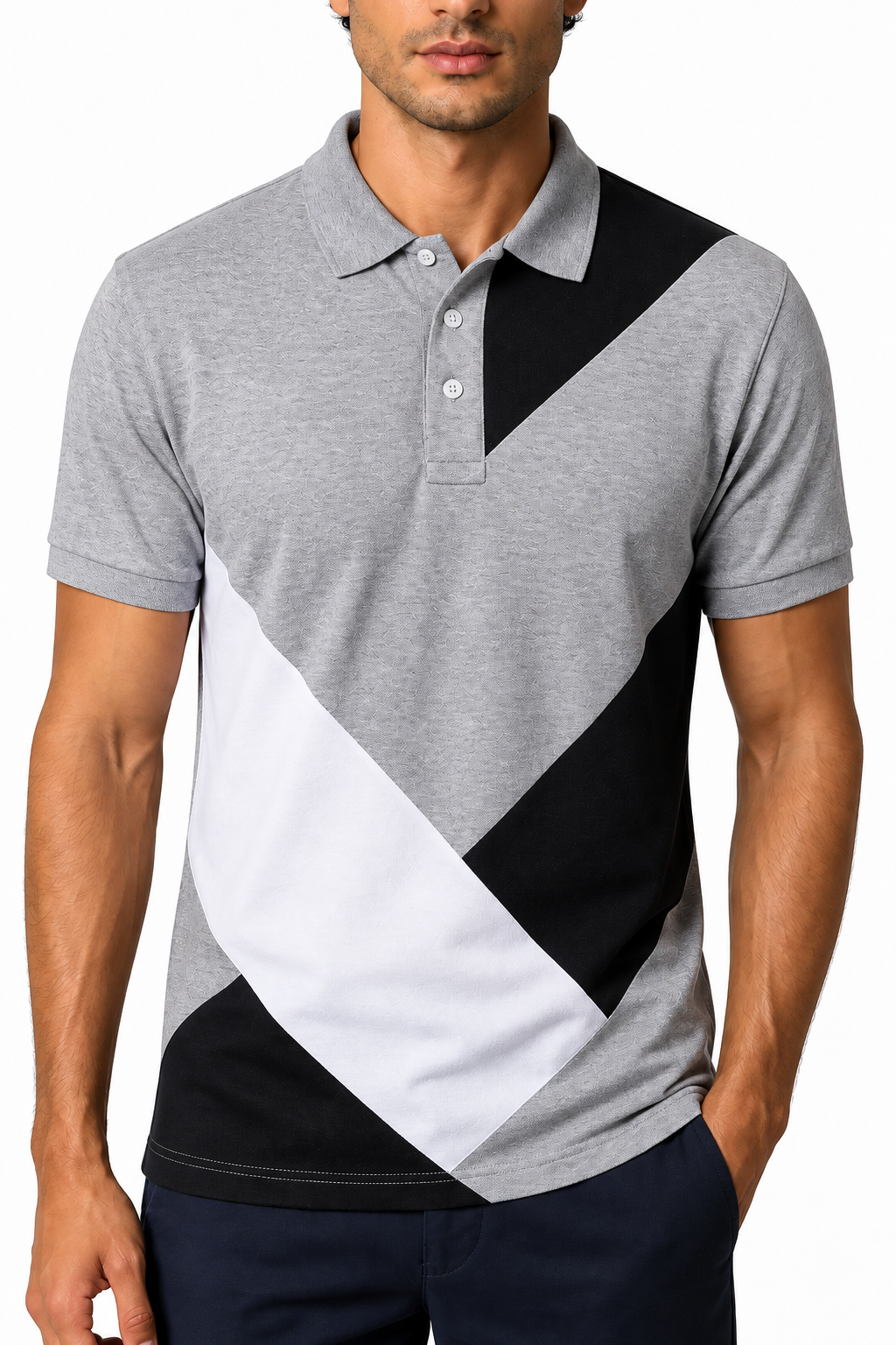 Ventorino Men's Polo Shirt Colorblock Design Short Sleeves | Ventorino in Grey — garment and fabric detail