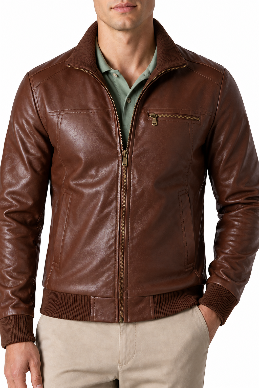 Ventorino Men's Jacket Faux Leather Vintage Finish | Ventorino in Dark brown — garment and fabric detail