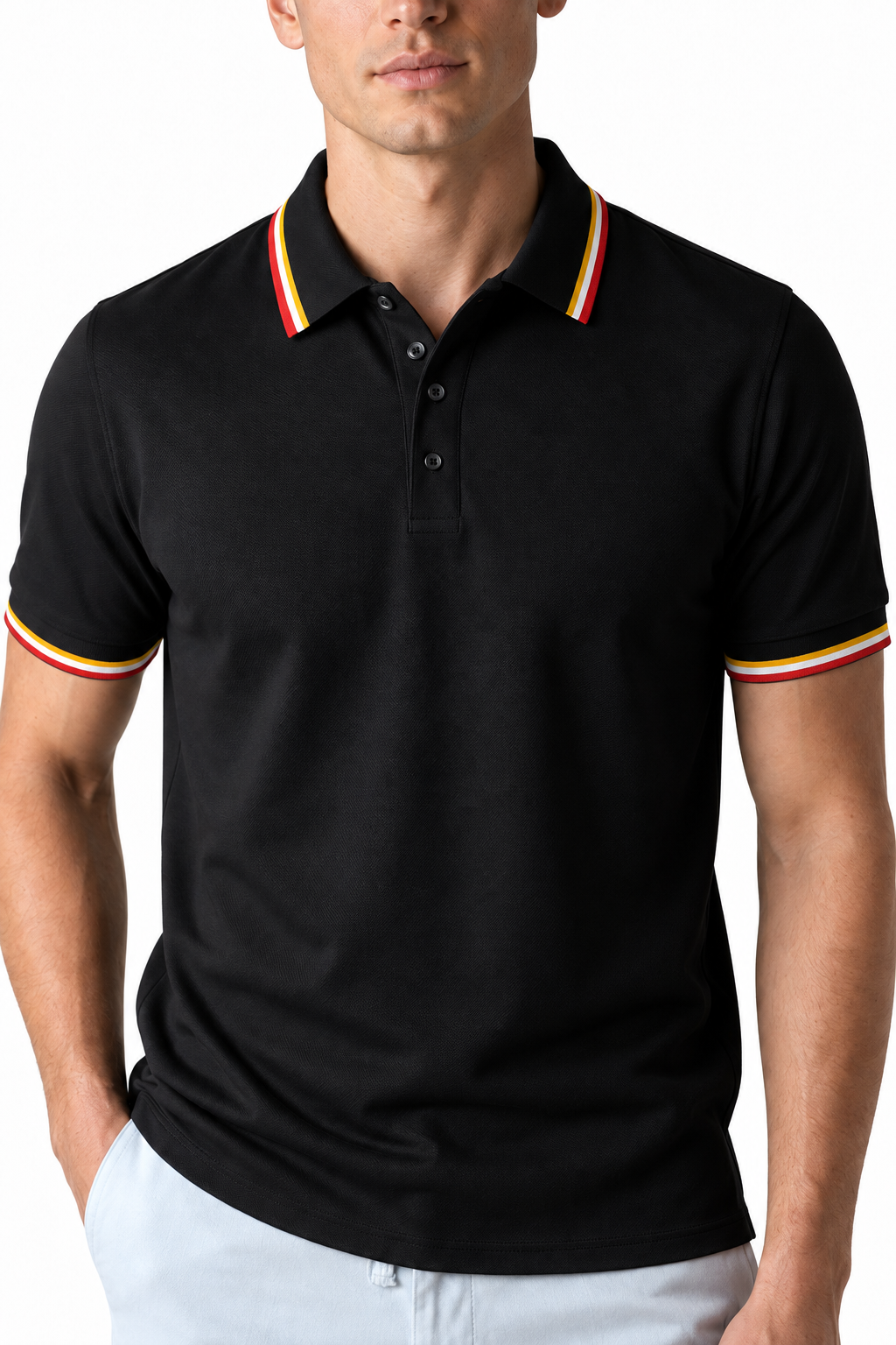 Ventorino Men's Polo Shirt Ribbed Texture Striped Design | Ventorino in Black — garment and fabric detail