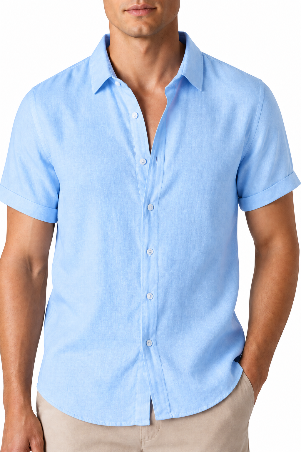 Ventorino Men's Button-Up Shirt Lightweight Linen Relaxed Fit | Ventorino in Blue — garment and fabric detail