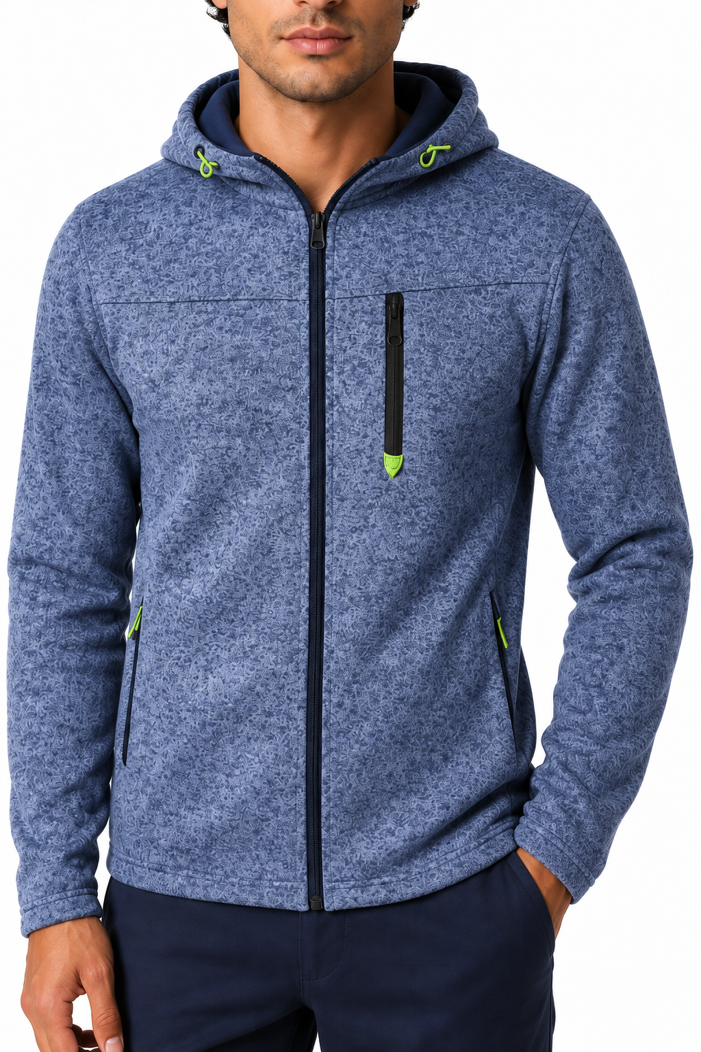 Ventorino Men's Hoodie Heathered Fabric Full Zip | Ventorino in Blue — garment and fabric detail