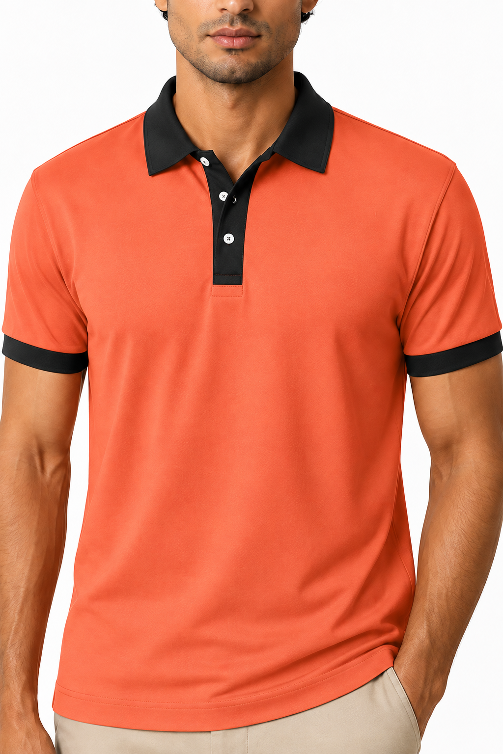 Ventorino Men's Business Polo Contrast Trim Refined Fit | Ventorino in Orange — garment and fabric detail