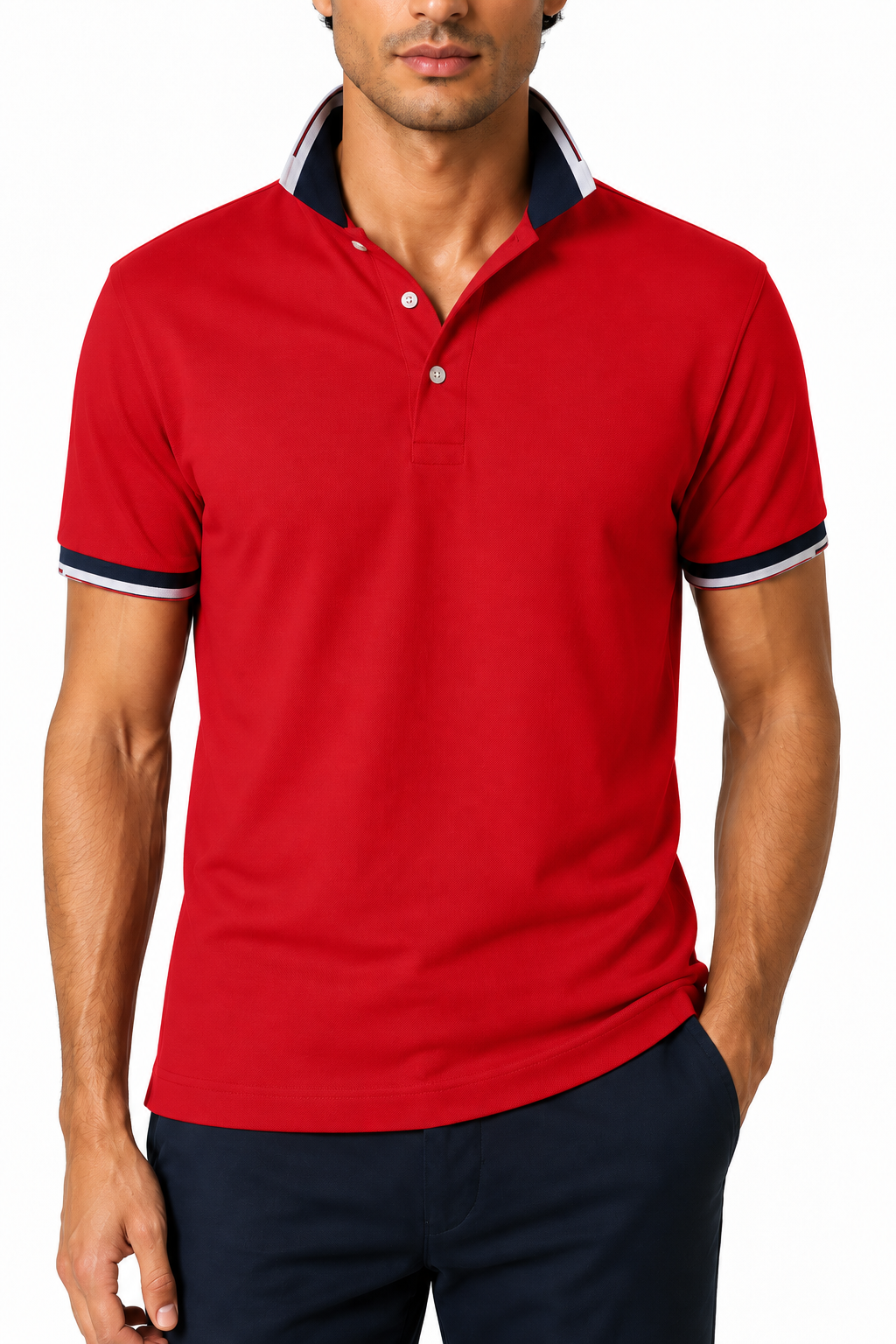 Ventorino Men's Polo Shirt Contrast Trim Refined Fit | Ventorino in Red — garment and fabric detail