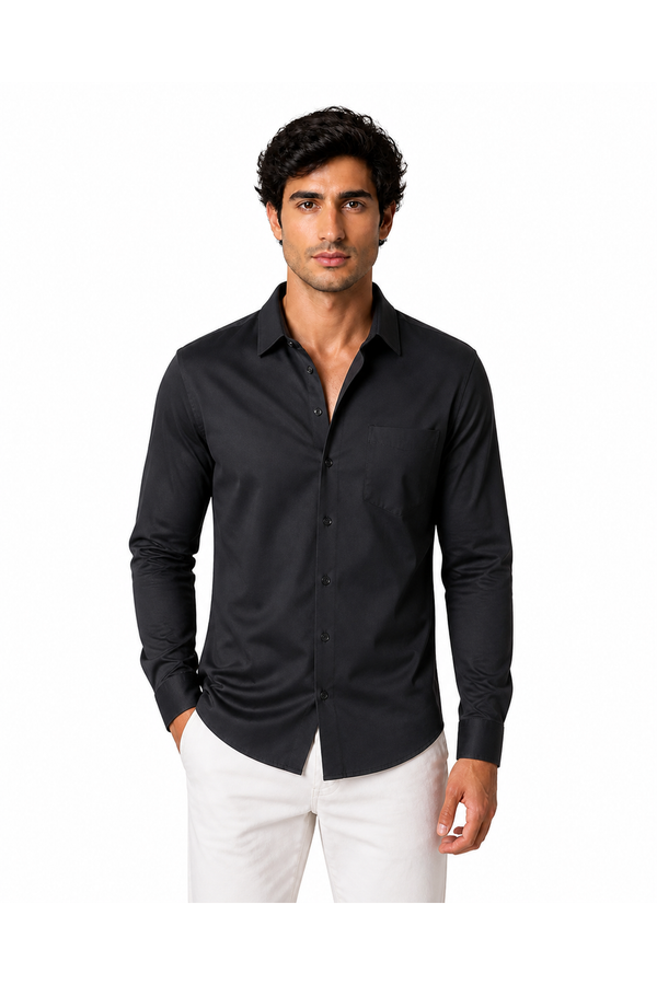 Stanley | Premium Cotton Button-Up Shirt - Black Twill - front - group 1