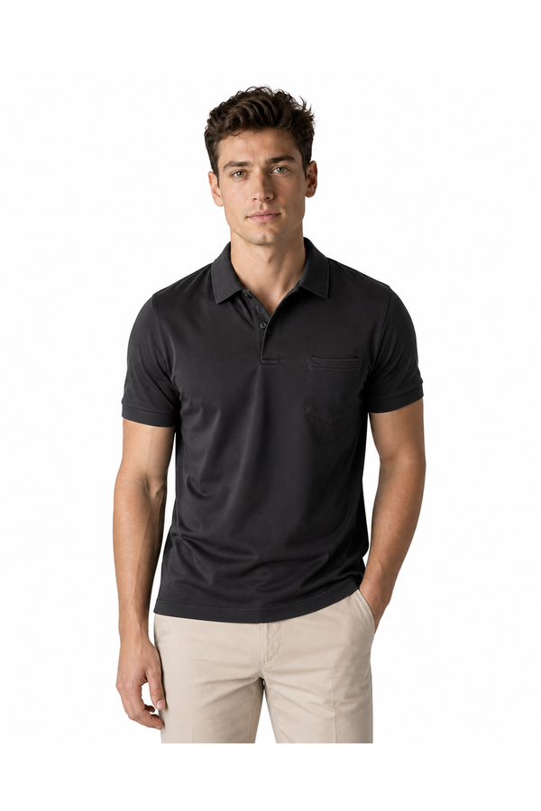 Xavier | Sleek Chest-Pocket Polo - Black - front - group 1