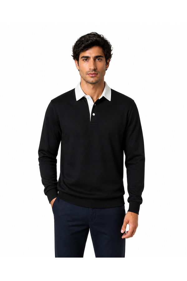 Sebastian | Versatile Long-Sleeve Polo - Black - front - group 1