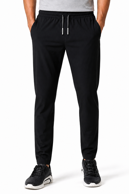Men's Trousers Lightweight Fabric Drawstring Waist, Black, front view