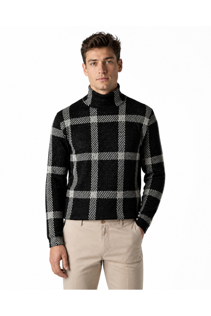 Knox | Checkered Turtleneck Sweater - Black - front - group 1