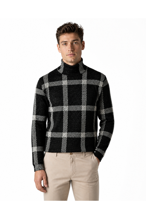 Knox | Checkered Turtleneck Sweater - Black - front - group 1