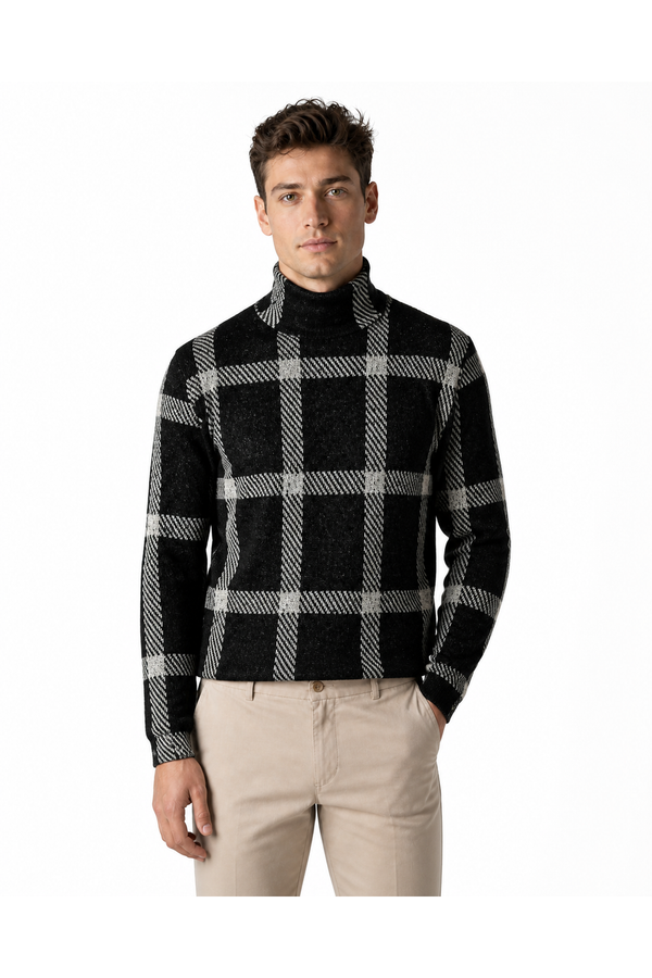 Knox | Checkered Turtleneck Sweater - Black - front - group 1
