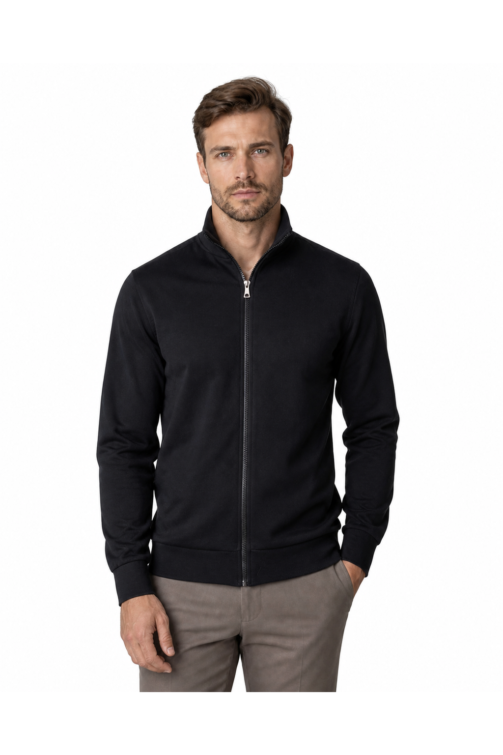 Bryce | Minimalist Zip-Up Hoodie - Black - front - group 1