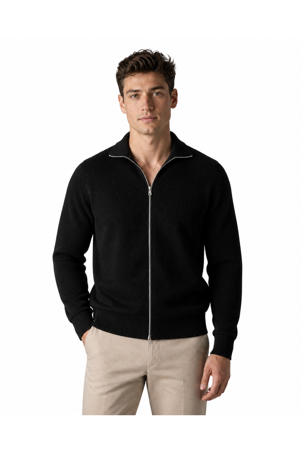Raymond | Heavyweight Zip Cardigan - Black - front - group 1