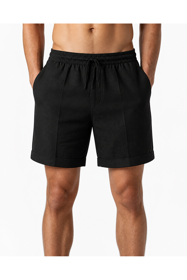 Jordan | Breathable Linen Drawstring Shorts - Black - front - group 1