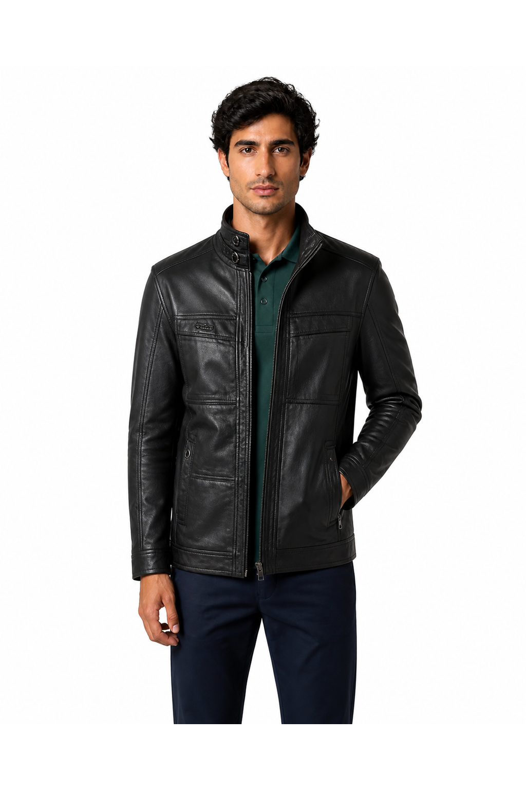 Troy | Oblique-Zip Leather Jacket - Black - front - group 1