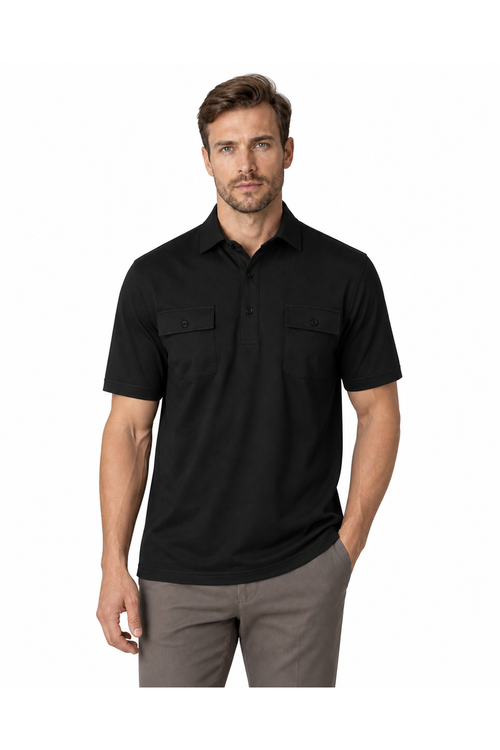 Wesley | Utility Pocket Polo Shirt - Black - front - group 1