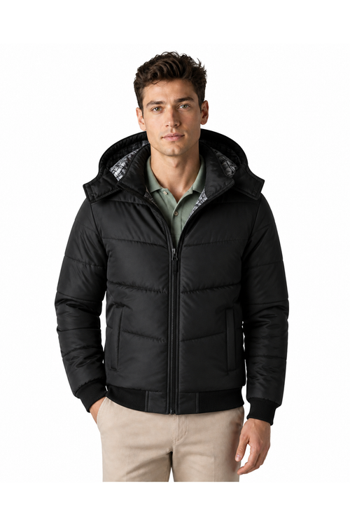 Beckett | Hooded Winter Puffer Jacket - Black - front - group 1