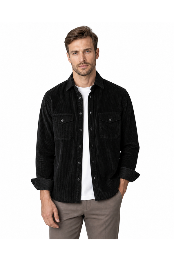 Dean | Vintage Corduroy Overshirt - Black - front - group 1