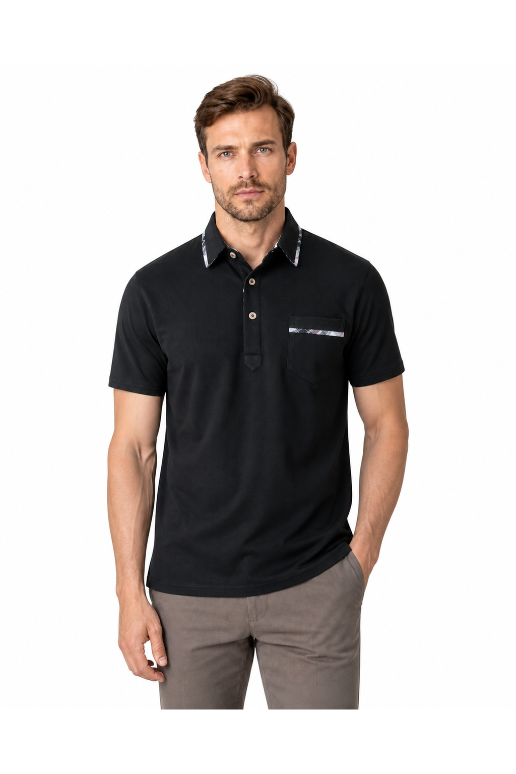 Jasper | Refined Dot-Pattern Polo - Black - front - group 1