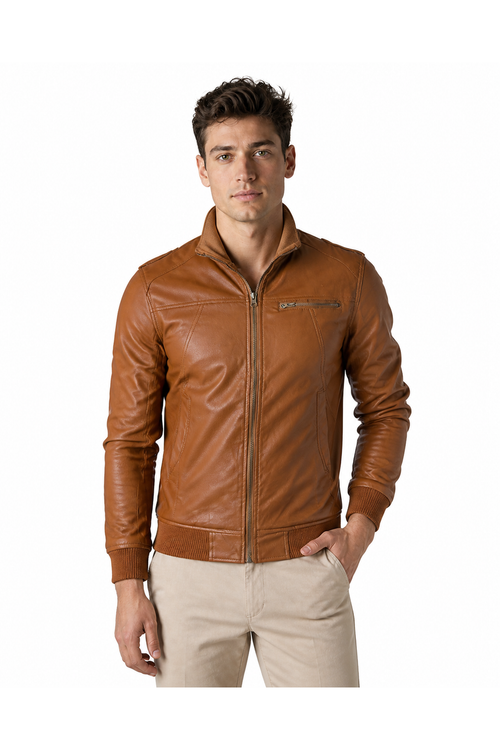Hunter | Vintage Faux Leather Jacket - Brown - front - group 1