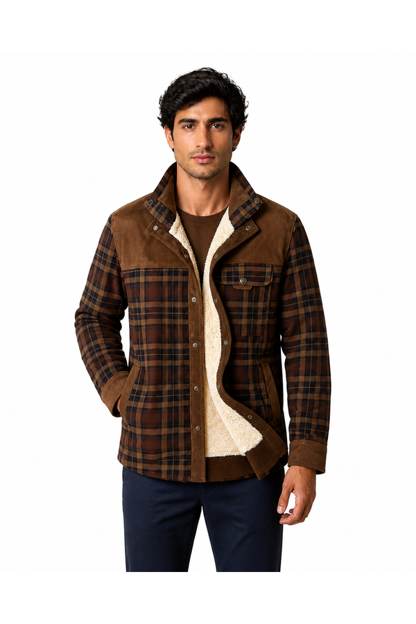 Malcolm | Sherpa-Lined Plaid Jacket - Coffee - front - group 1