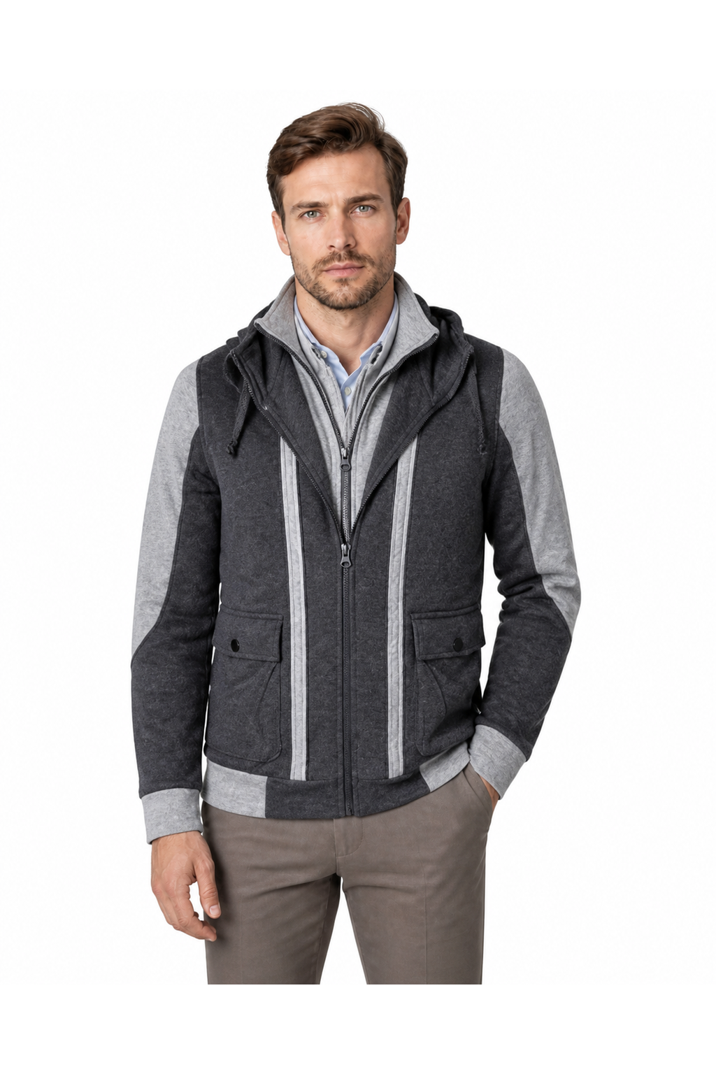 Patrick | Hooded Casual Field Jacket - Dark Grey - front - group 1