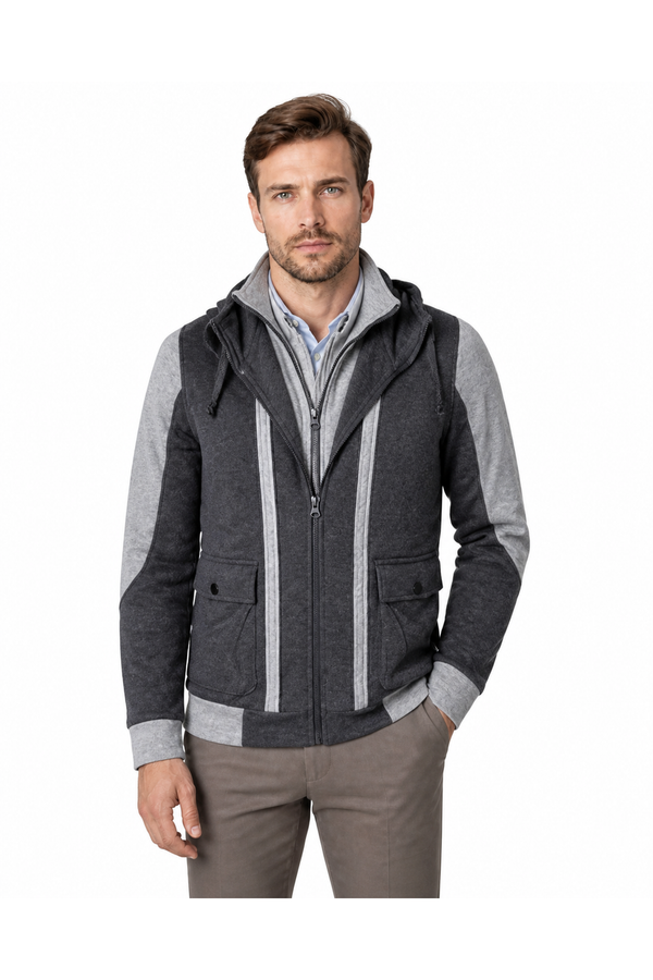 Patrick | Hooded Casual Field Jacket - Dark Grey - front - group 1