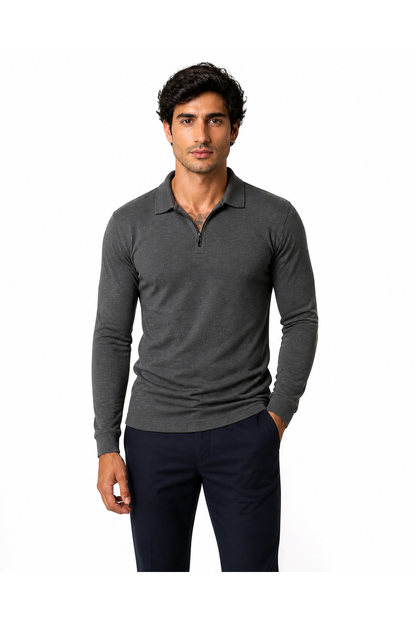 Desmond | Slim-Fit Zip-Neck Shirt - Dark Grey - front - group 1