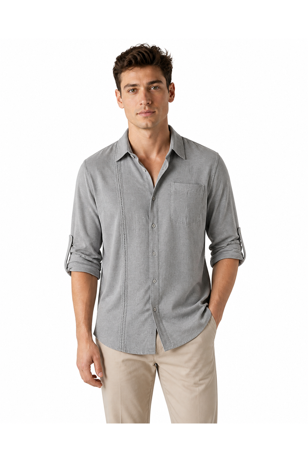 Leonard | Relaxed Pocket Button-Up Shirt - Gray - front - group 1
