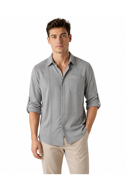 Leonard | Relaxed Pocket Button-Up Shirt - Gray - front - group 1