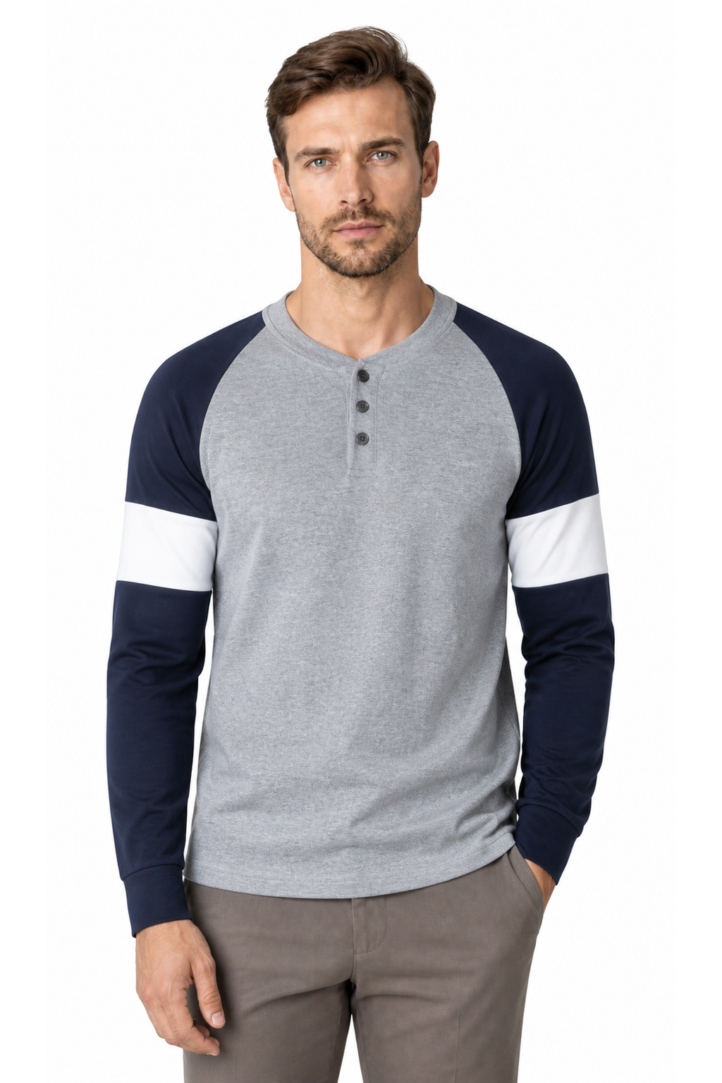 Noah Casual Colorblock Henley Shirt - Gray - front