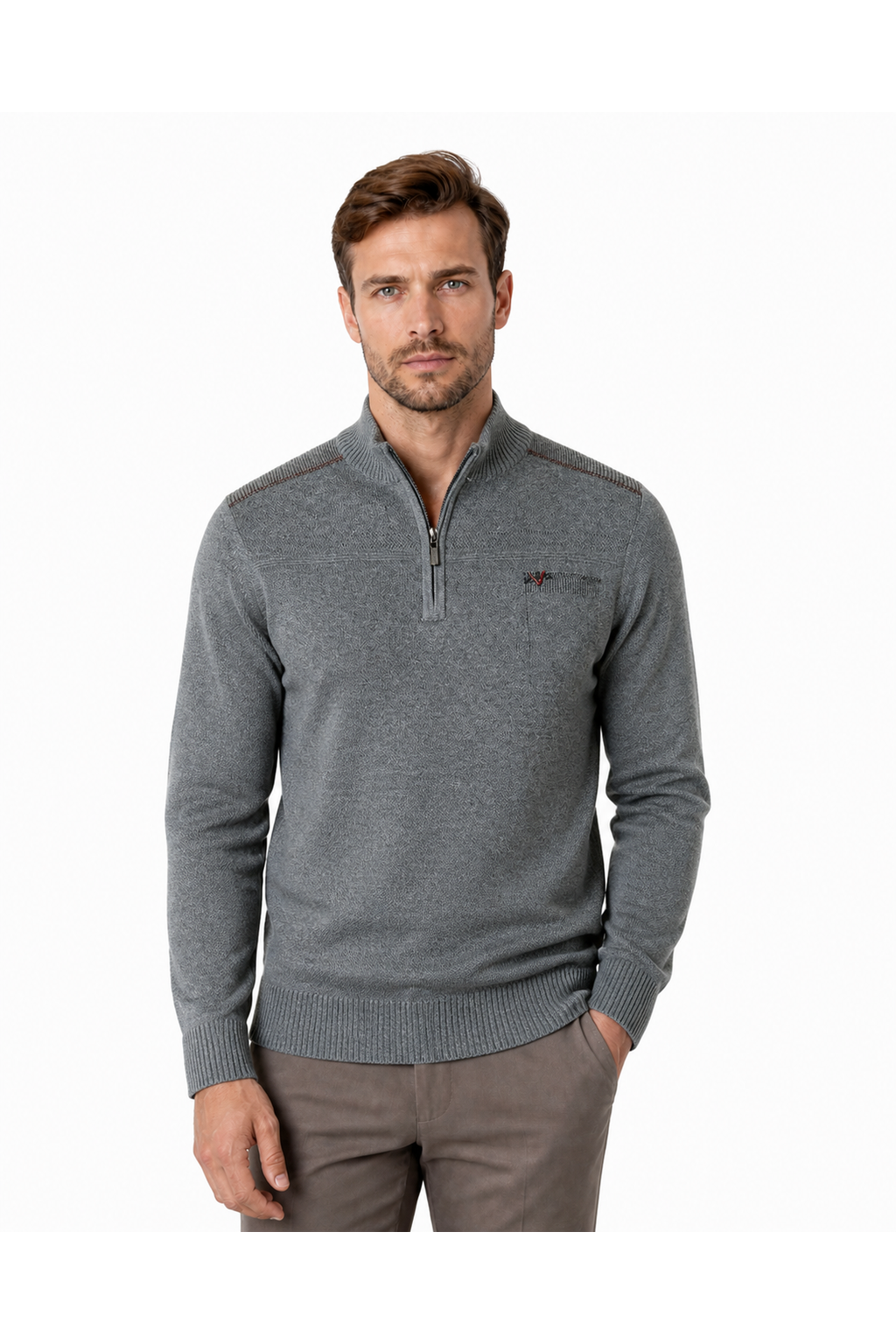 Emmett | Relaxed Quarter-Zip Sweater - Gray - front - group 1
