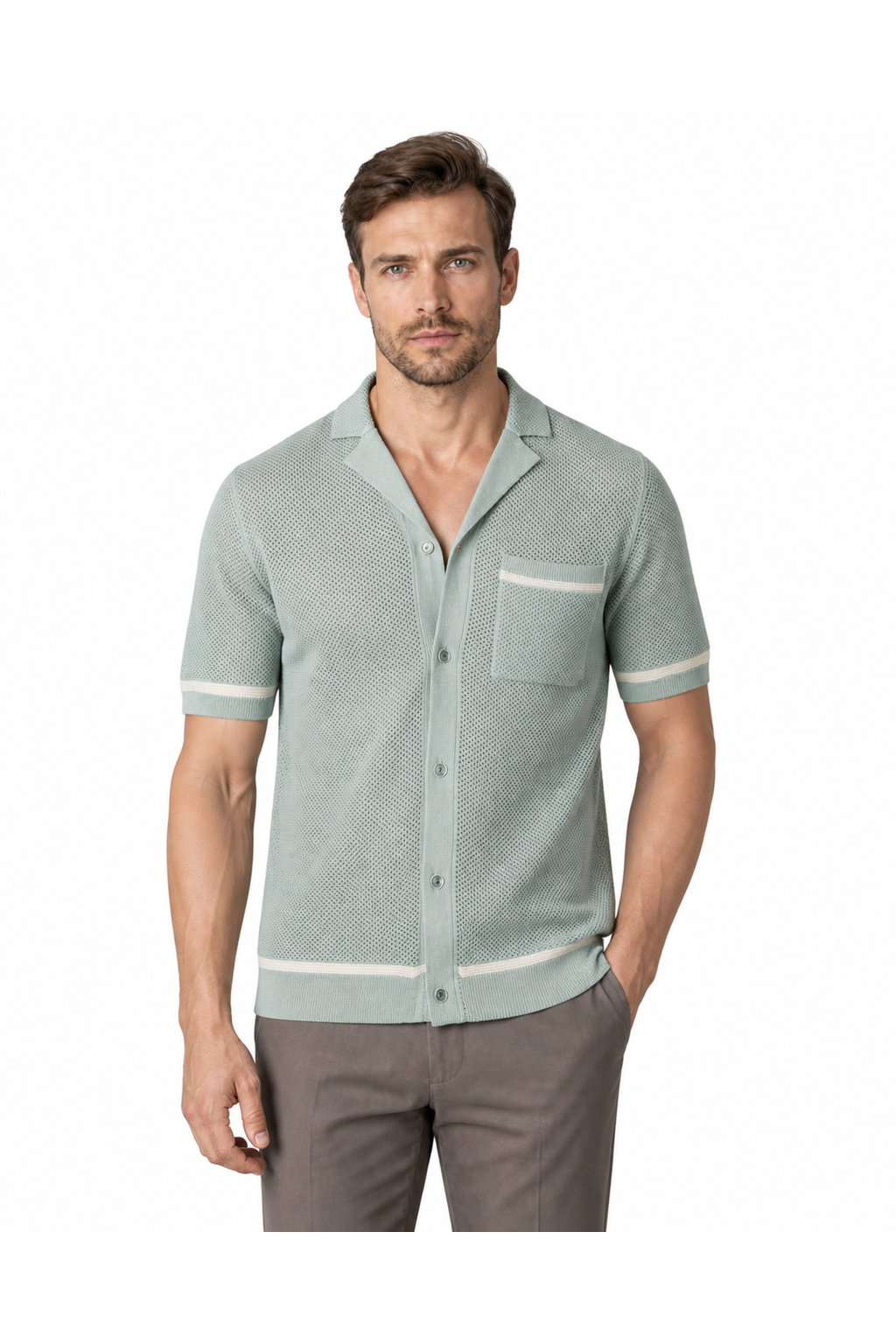 Jonah | Cuban-Collar Knit Shirt - Gray - front - group 1