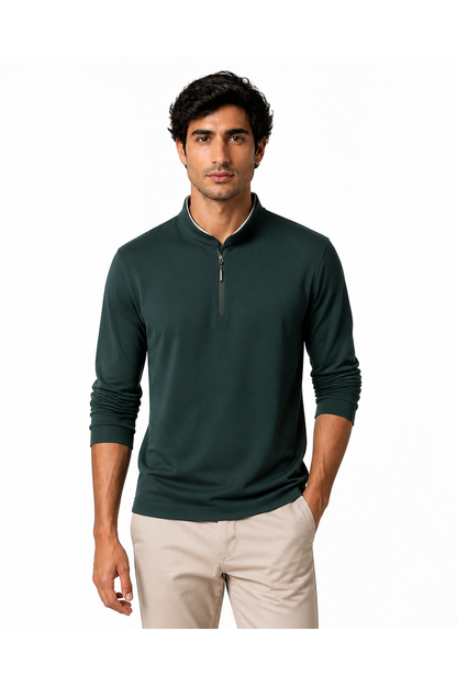 Connor | Sleek Stand-Collar Cotton Shirt - Green - front - group 1