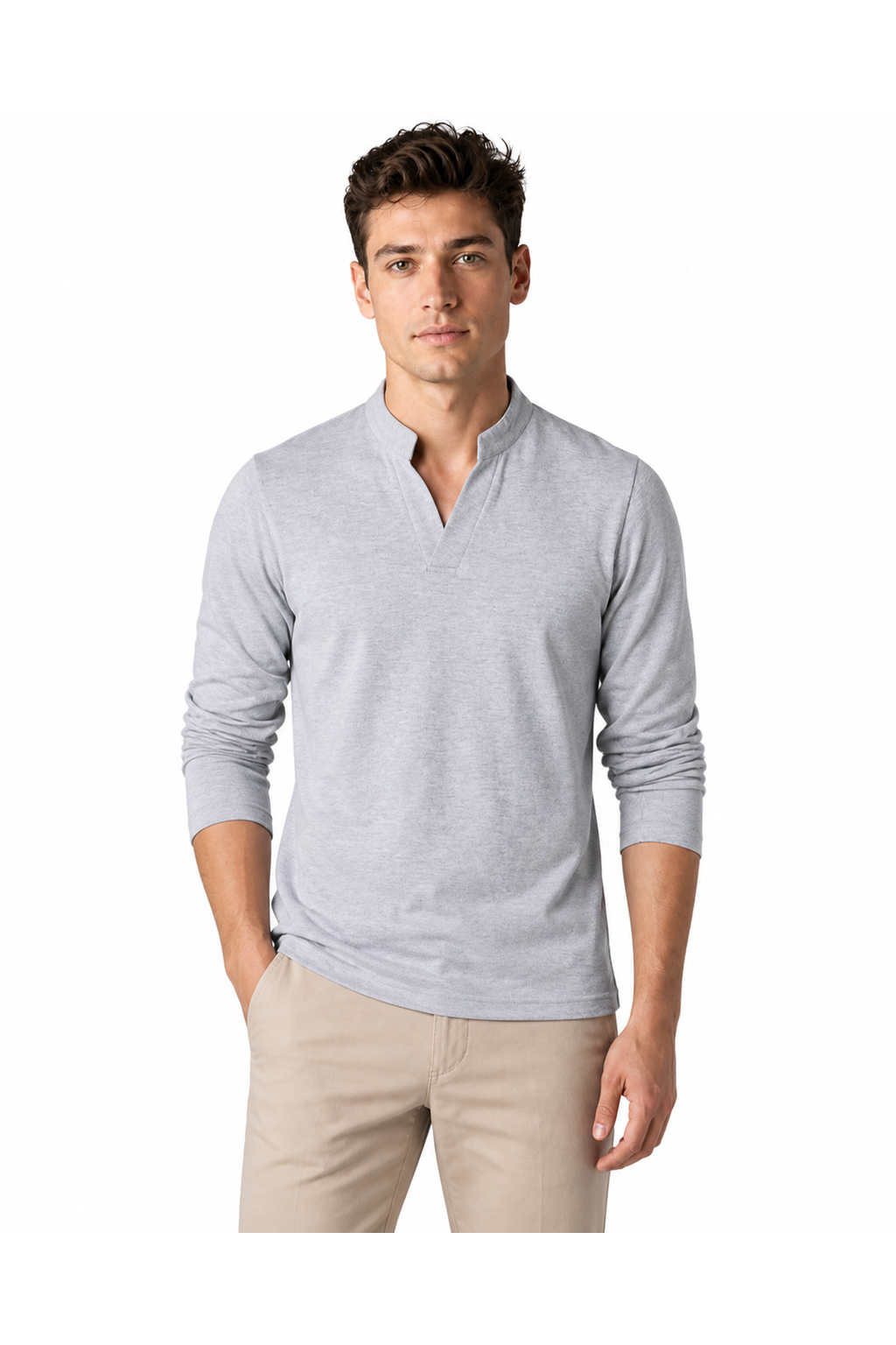 Joel | Casual Stand-Collar Henley - Grey - front - group 1