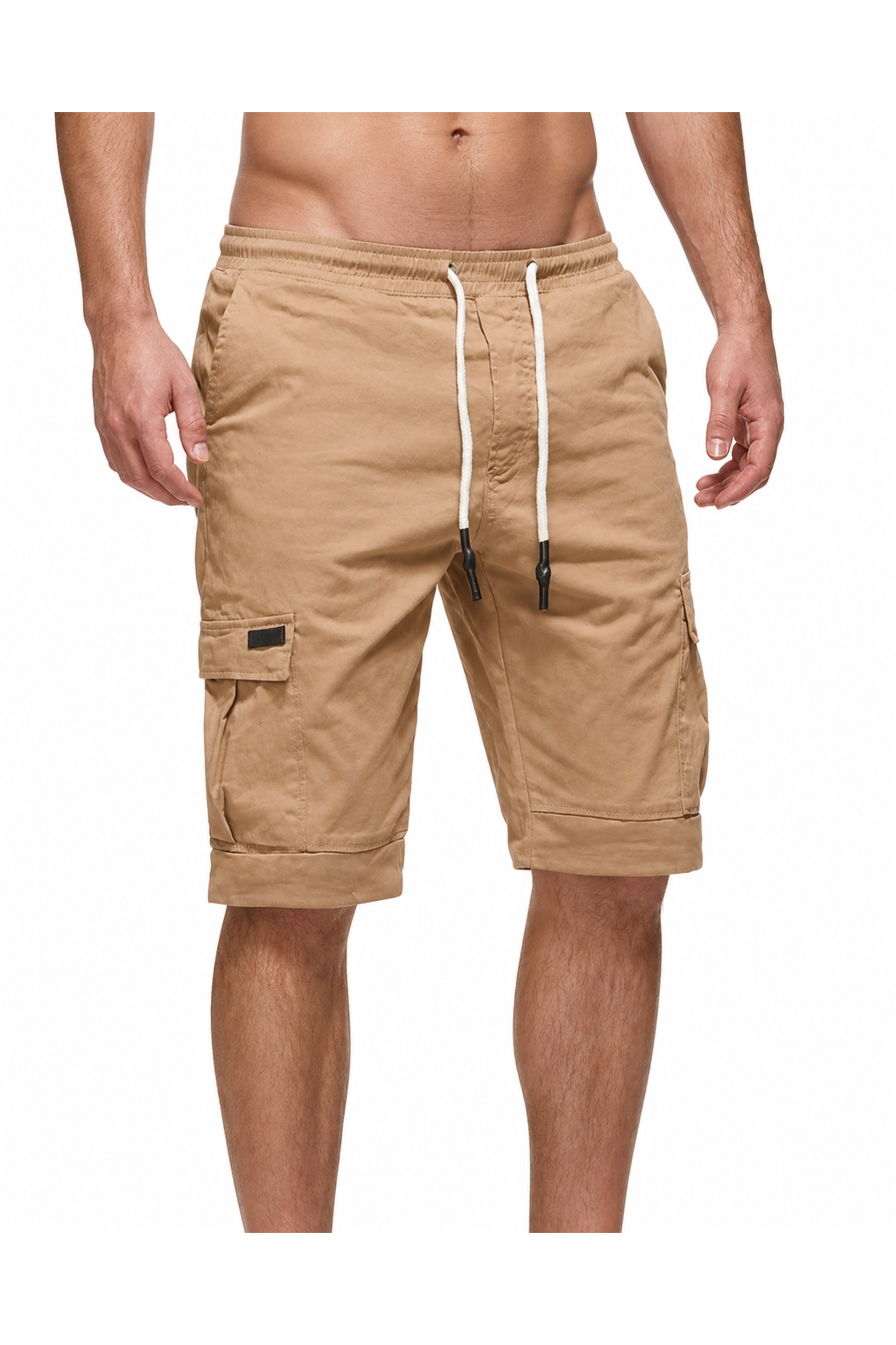 Cameron | Relaxed Cargo Sports Shorts - Khaki - front - group 1