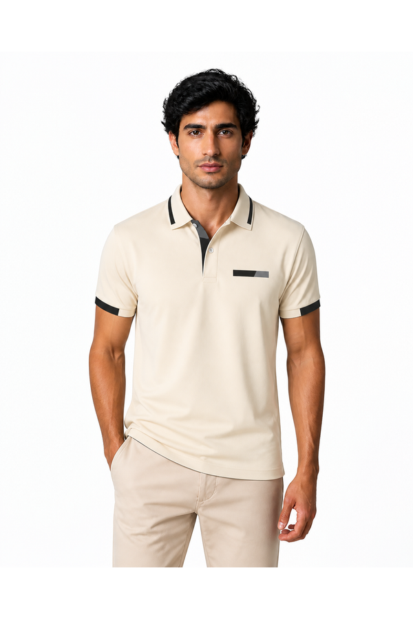 Easton | Smart Contrast-Detail Polo - Khaki - front - group 1