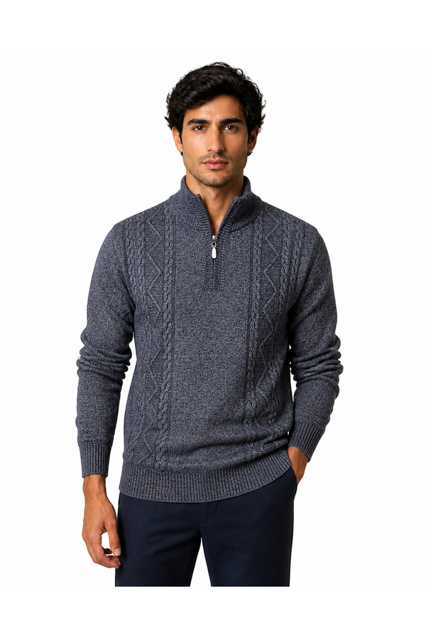 Kenneth | Cable-Knit Half-Zip Sweater - Light Gray - front - group 1