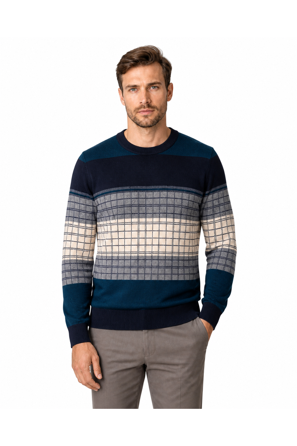 Reid | Geometric Crew-Neck Sweater - Milky white - front - group 1