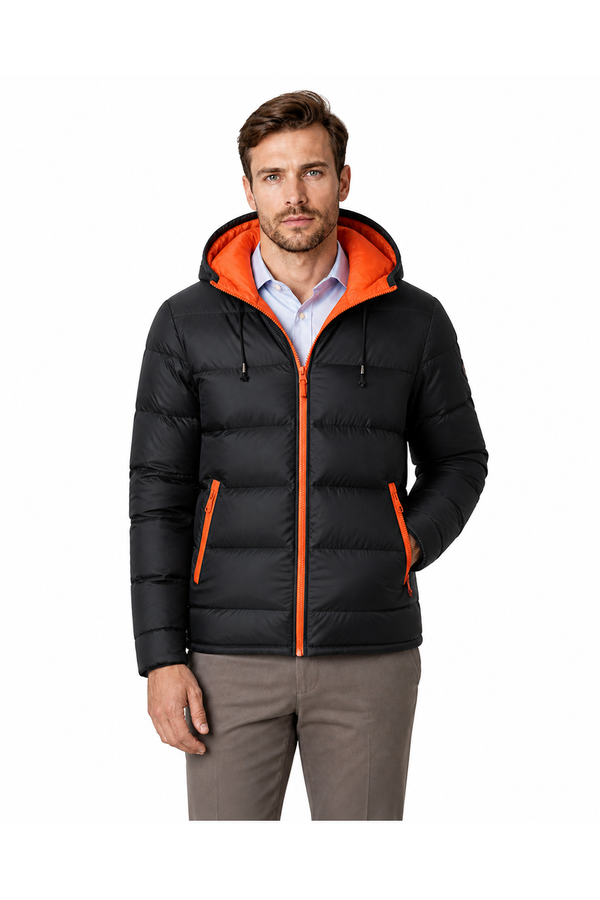 Wade | Colorblock Hooded Puffer Jacket - Orange - front - group 1