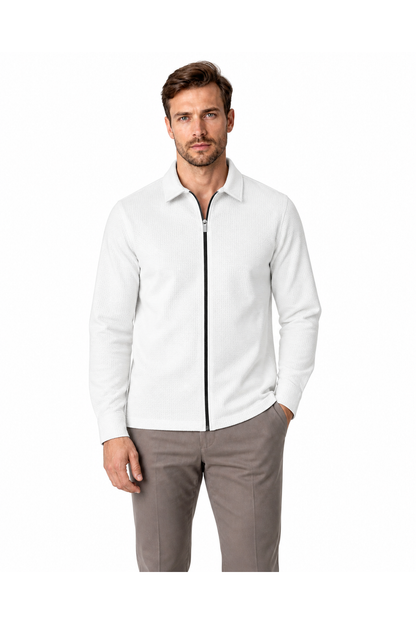 Dylan | Waffle-Knit Zip Jacket - White - front - group 1