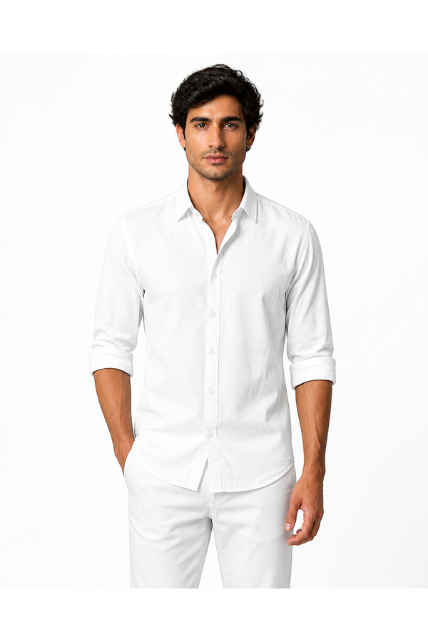 Oliver | Cotton-Linen Roll-Sleeve Shirt - White - front - group 1