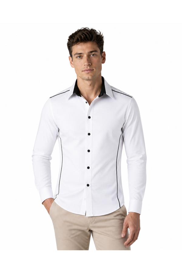 Russell | Slim-Fit Contrast-Collar Shirt - White - front - group 1