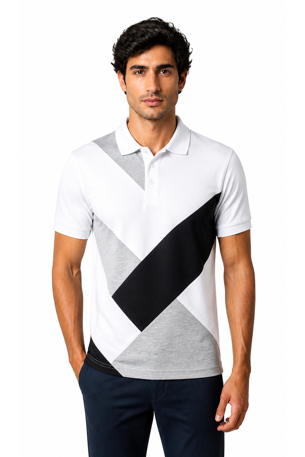 Carter Colorblock Short-Sleeve Polo - White - front